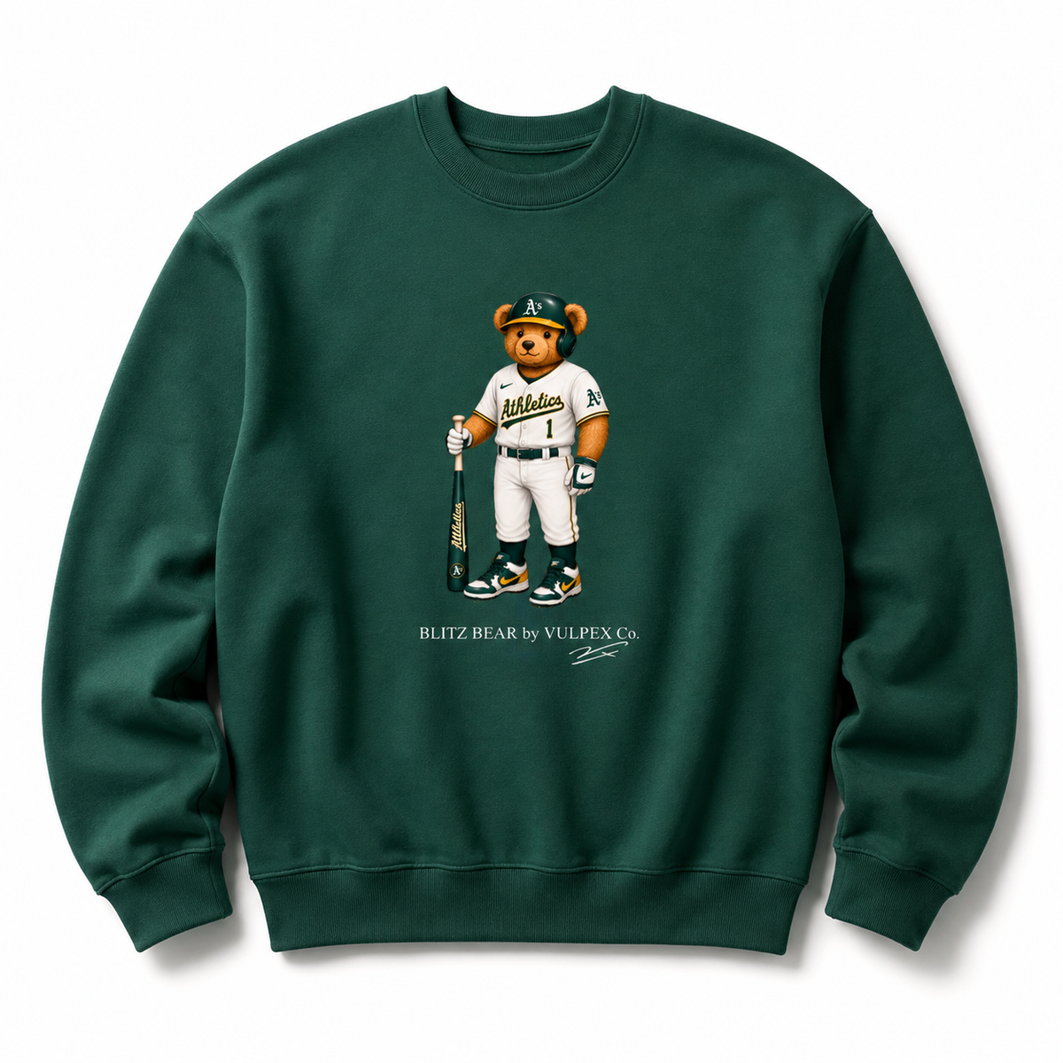Swingin’ A’s Blitz Bear Sweatshirt - Dark Green - premium editorial front