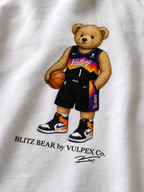 The Valley Blitz Bear DTG print macro detail on heavyweight cotton