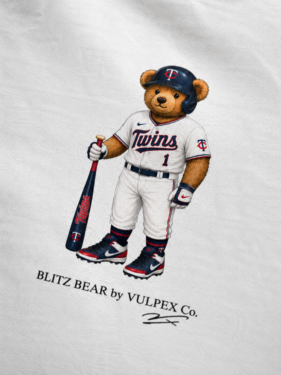 Twinkies Blitz Bear DTG print macro detail on heavyweight cotton