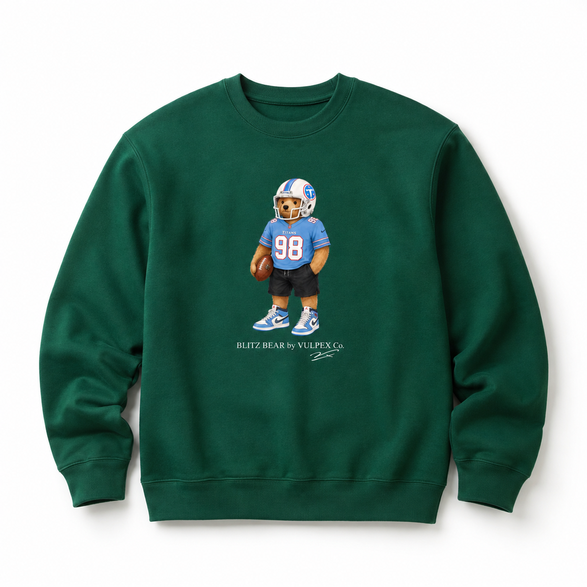 Two-Tone Blue Blitz Bear Sweatshirt - Dark Green - premium editorial front