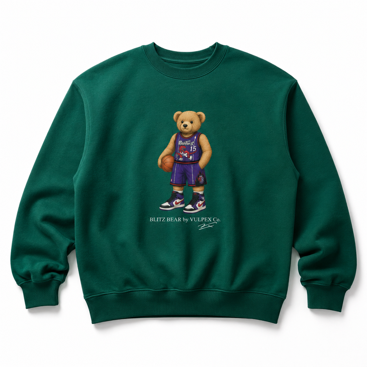 We The North Blitz Bear Sweatshirt - Dark Green - premium editorial front