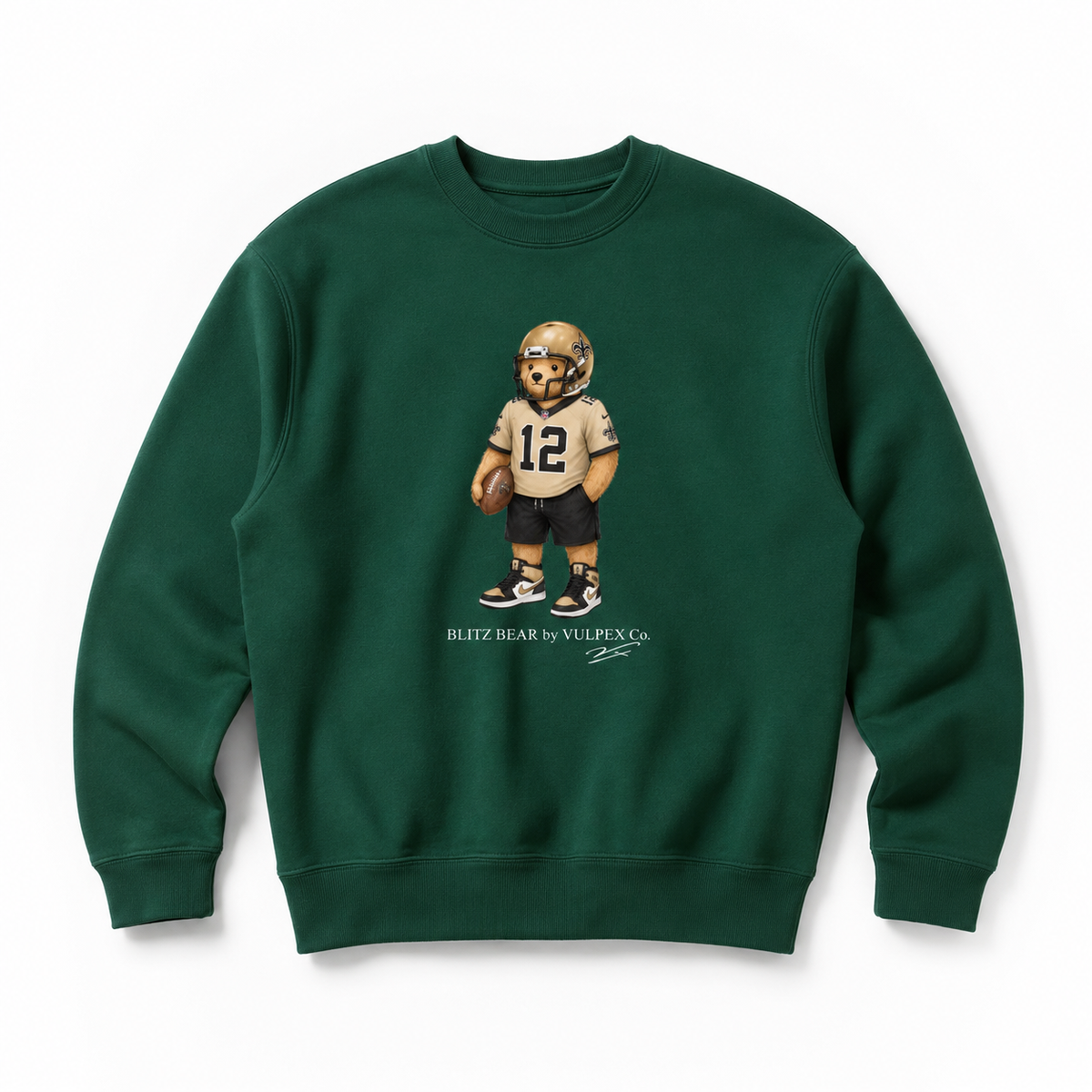 Who Dat Blitz Bear Sweatshirt - Dark Green - premium editorial front